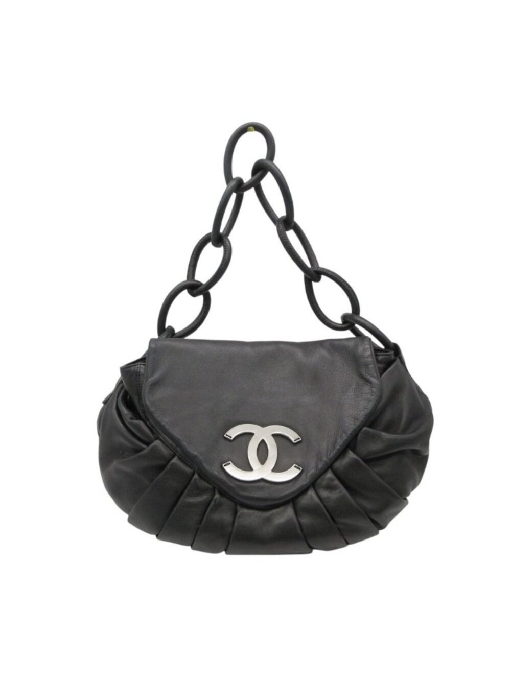 Chanel Shoulder Bag CC Logo Lambskin Chain One Handle Purse Black